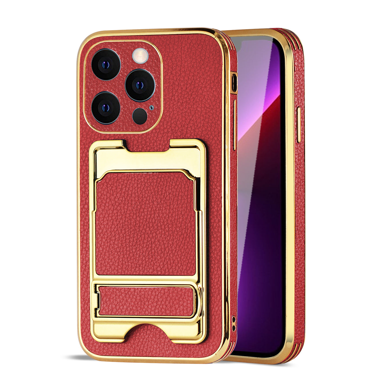 IPHONE 13 Max Leather Case with Card Holder In Red