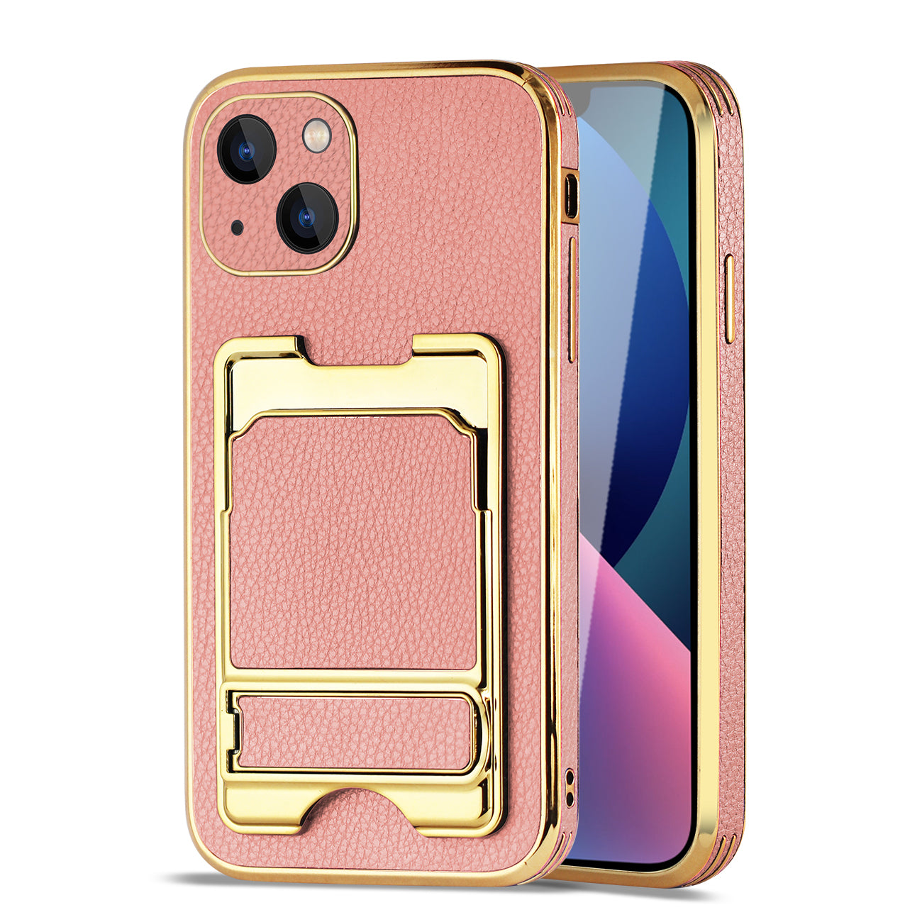 IPHONE 13 Leather Case with Card Holder In Pink