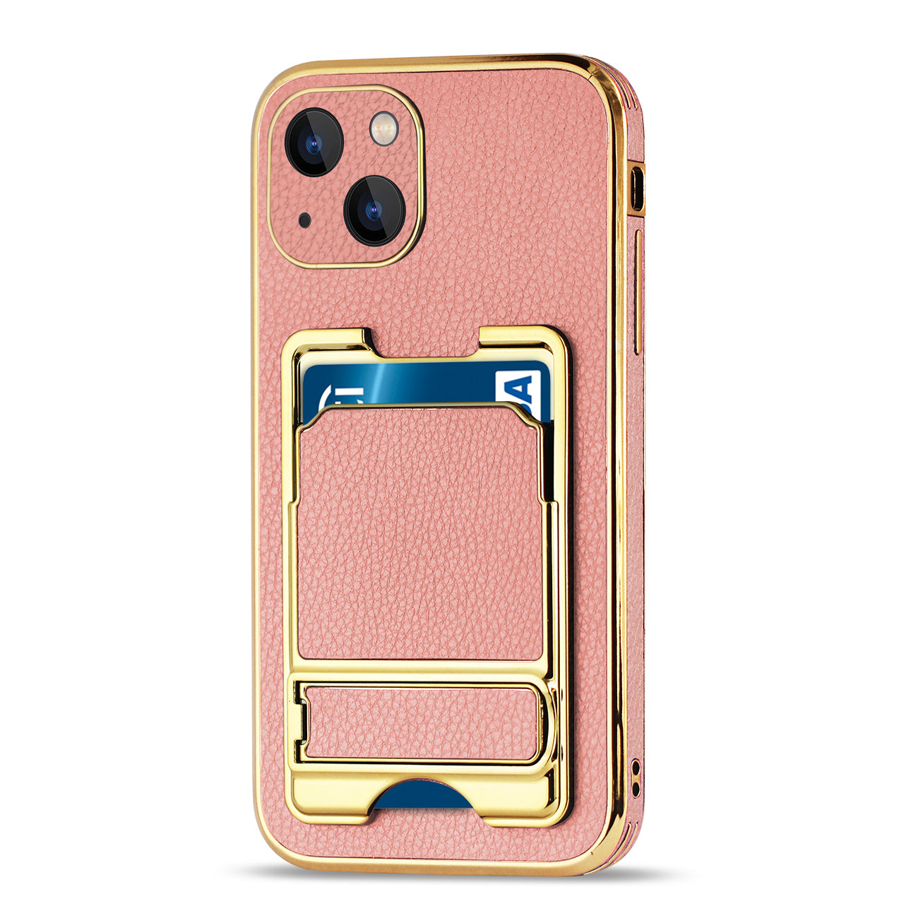 IPHONE 13 Leather Case with Card Holder In Pink