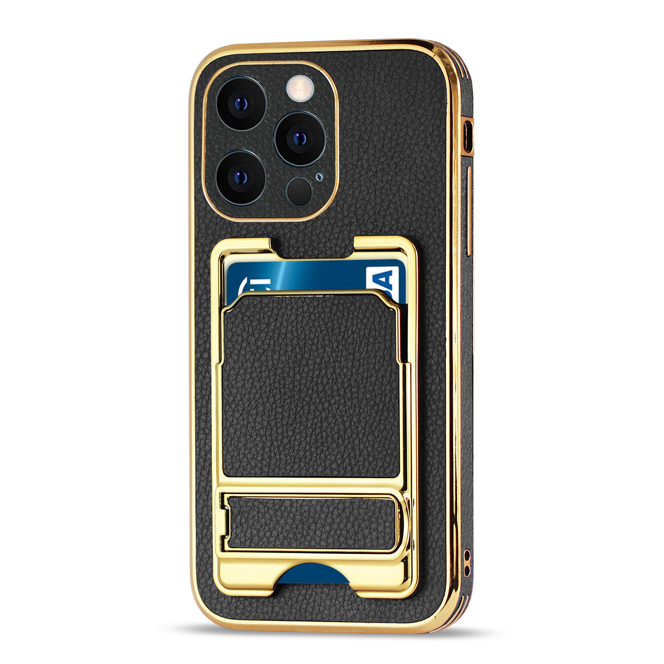 IPHONE 13 Pro Leather Case with Card Holder In Black