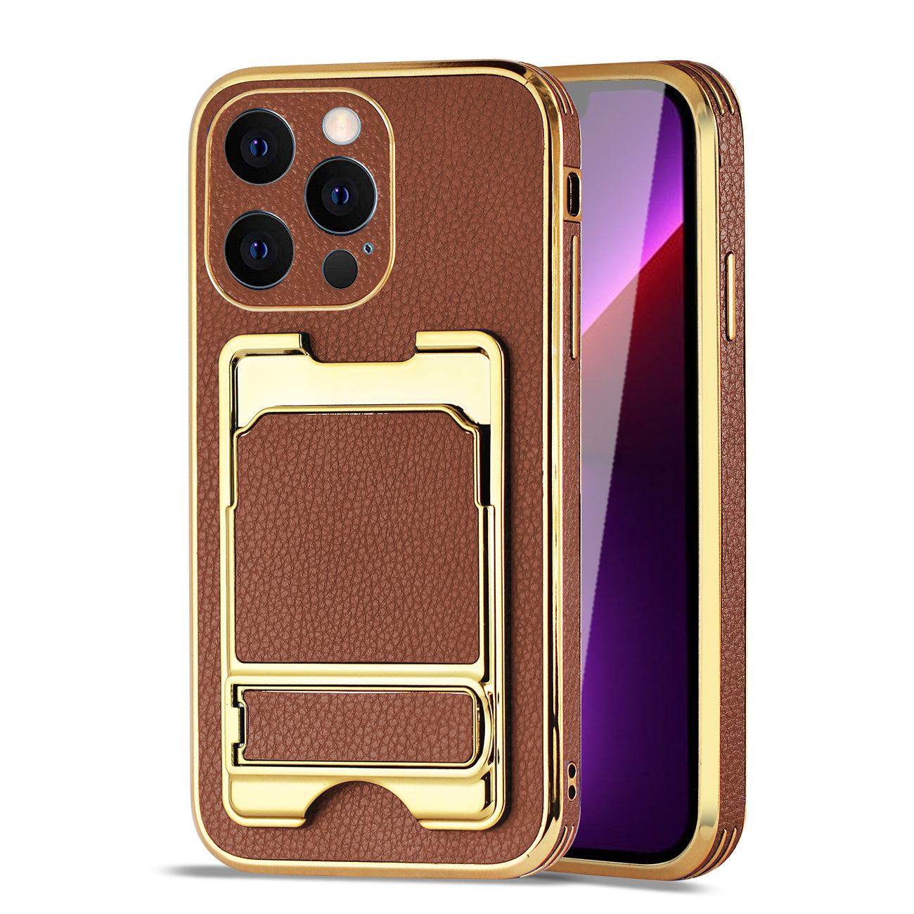 IPHONE 13 Pro Leather Case with Card Holder In Brown