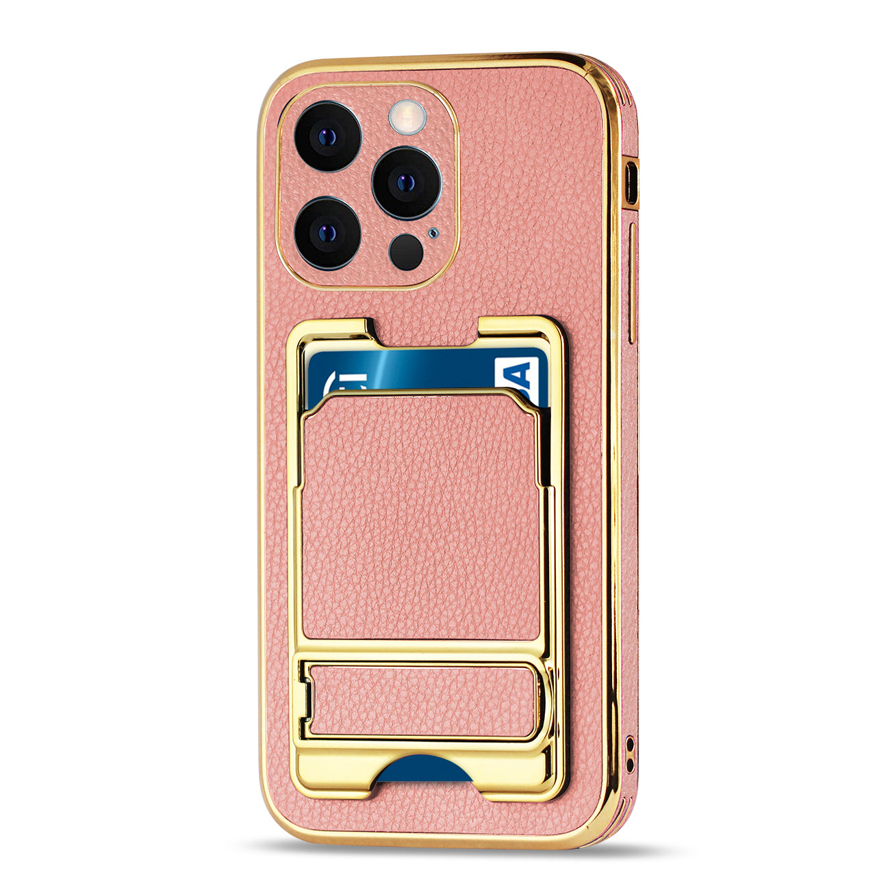 IPHONE 13 Pro Leather Case with Card Holder In Pink