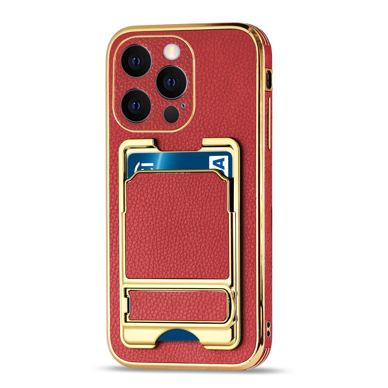 IPHONE 13 Pro Leather Case with Card Holder In Red
