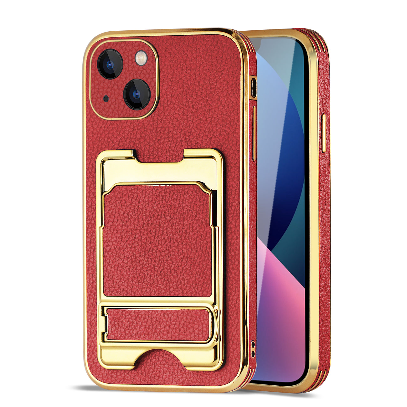 IPHONE 13 Leather Case with Card Holder In Red