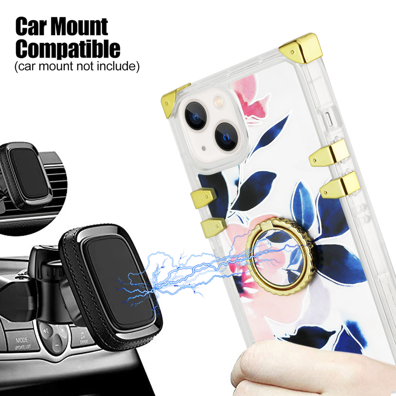 IPHONE 13 Floral Print Case with Ring Holder In Blue