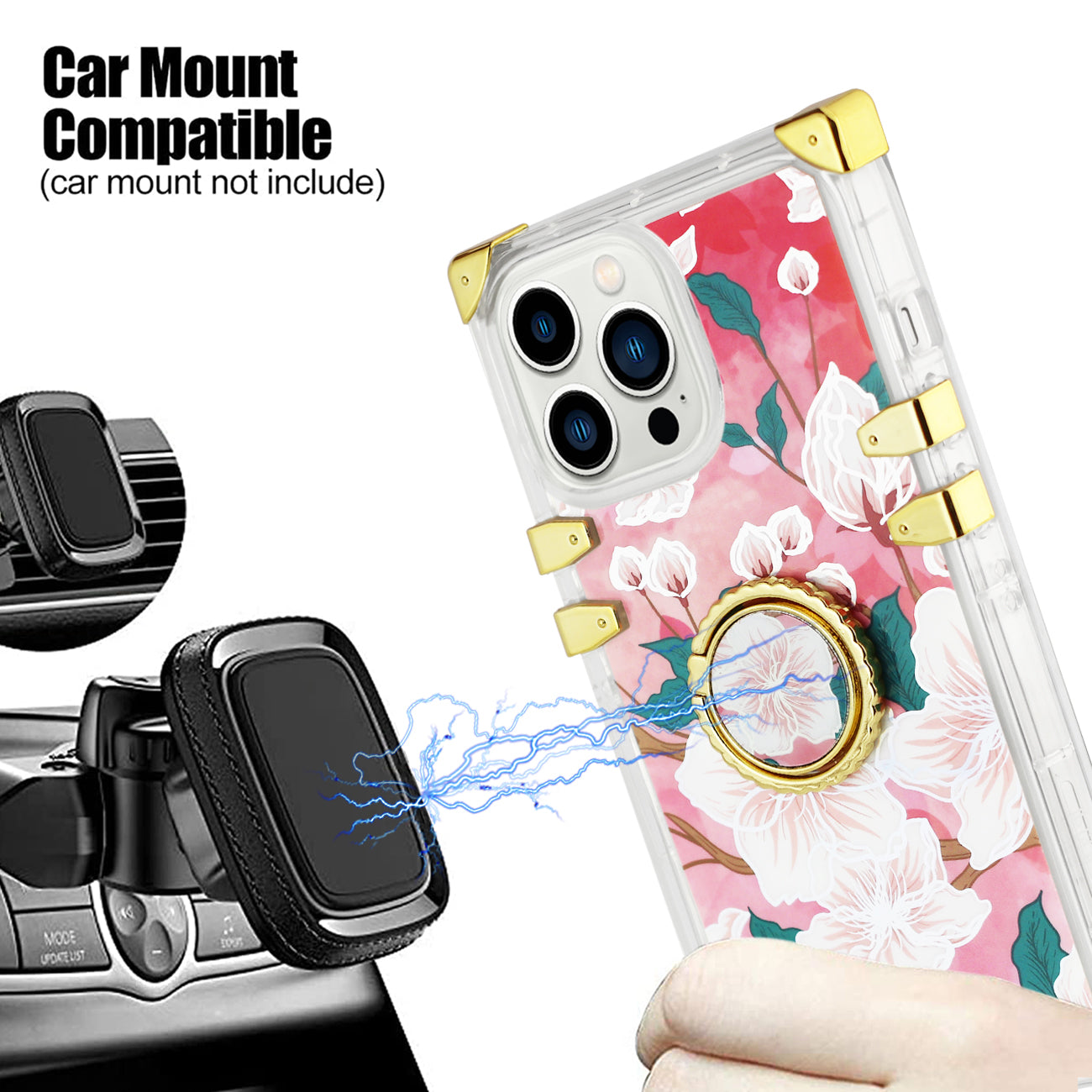 IPHONE 13 Max Floral Print Case with Ring Holder In Hot Pink