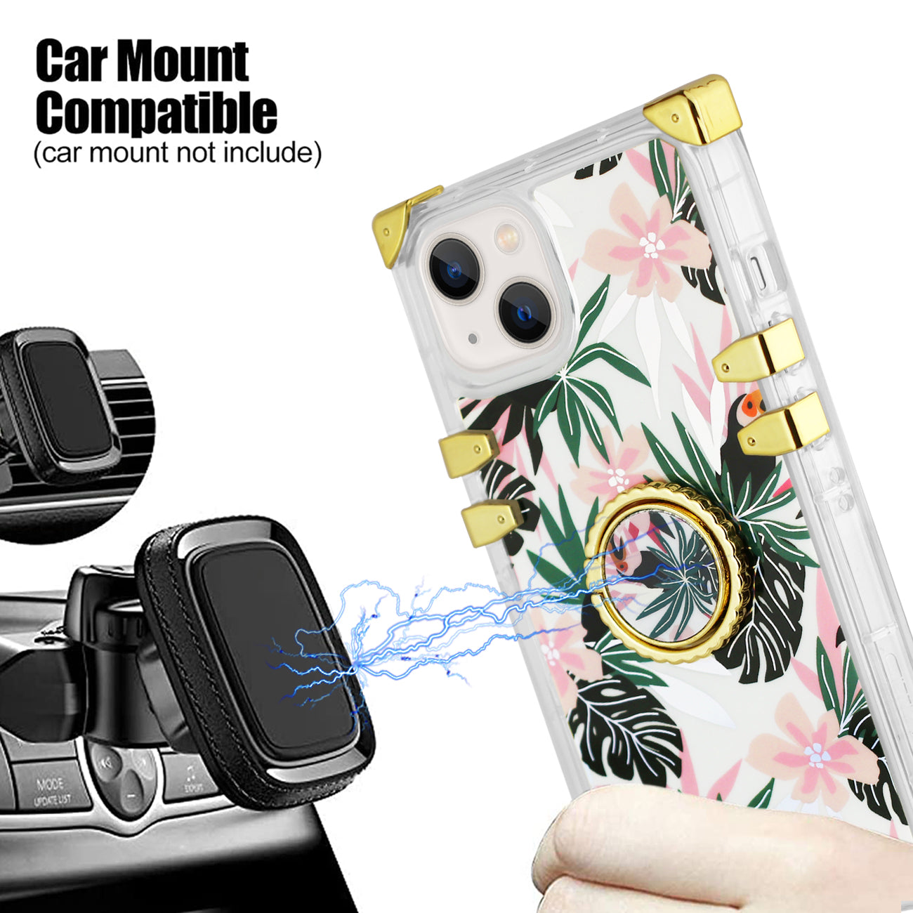 IPHONE 13 Floral Print Case with Ring Holder In Pink