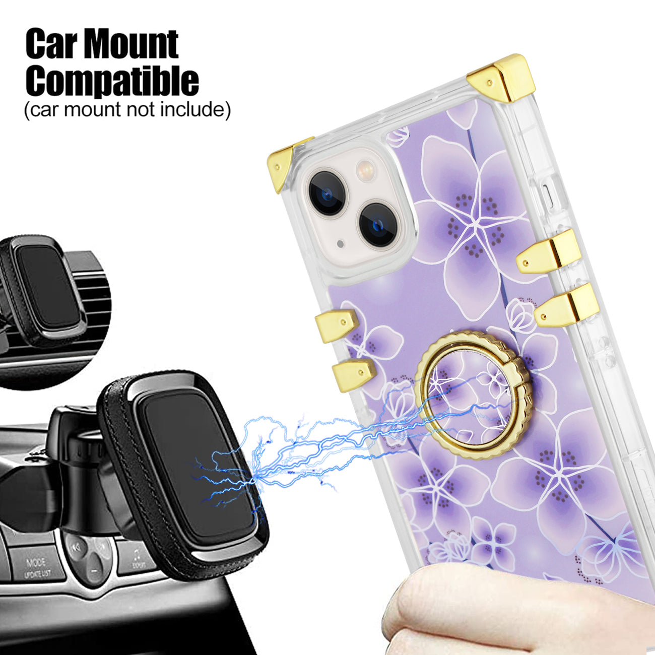 IPHONE 13 Floral Print Case with Ring Holder In Purple