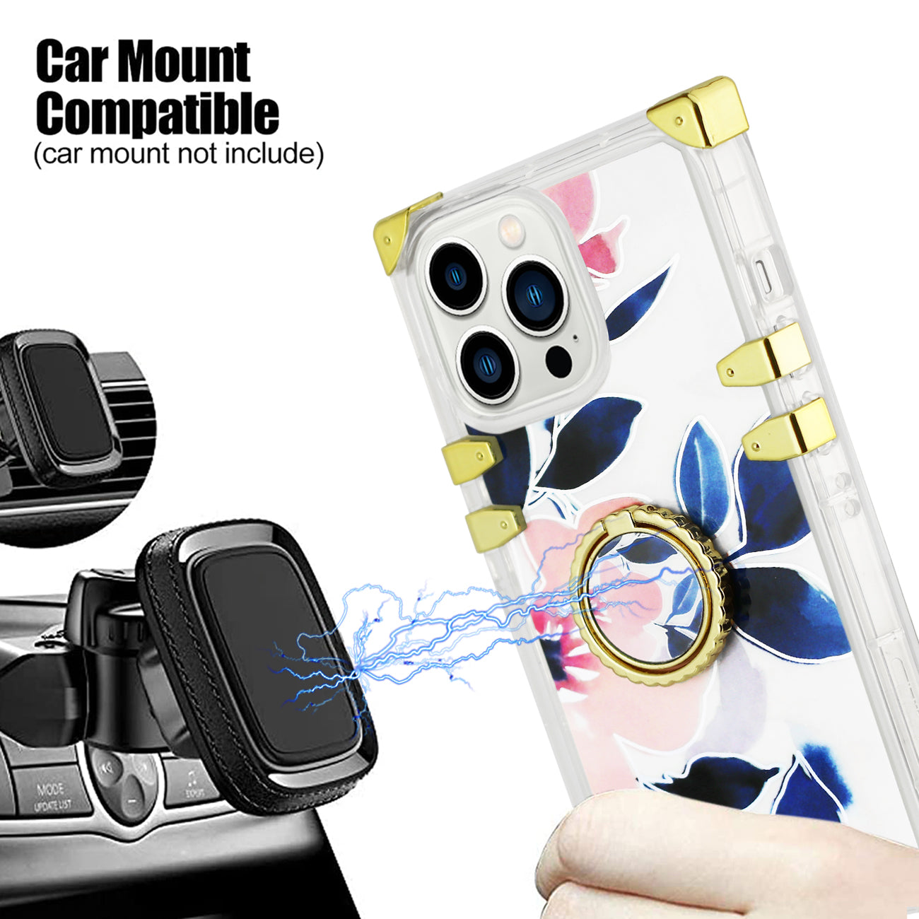 IPHONE 13 Floral Print Case with Ring Holder In Blue