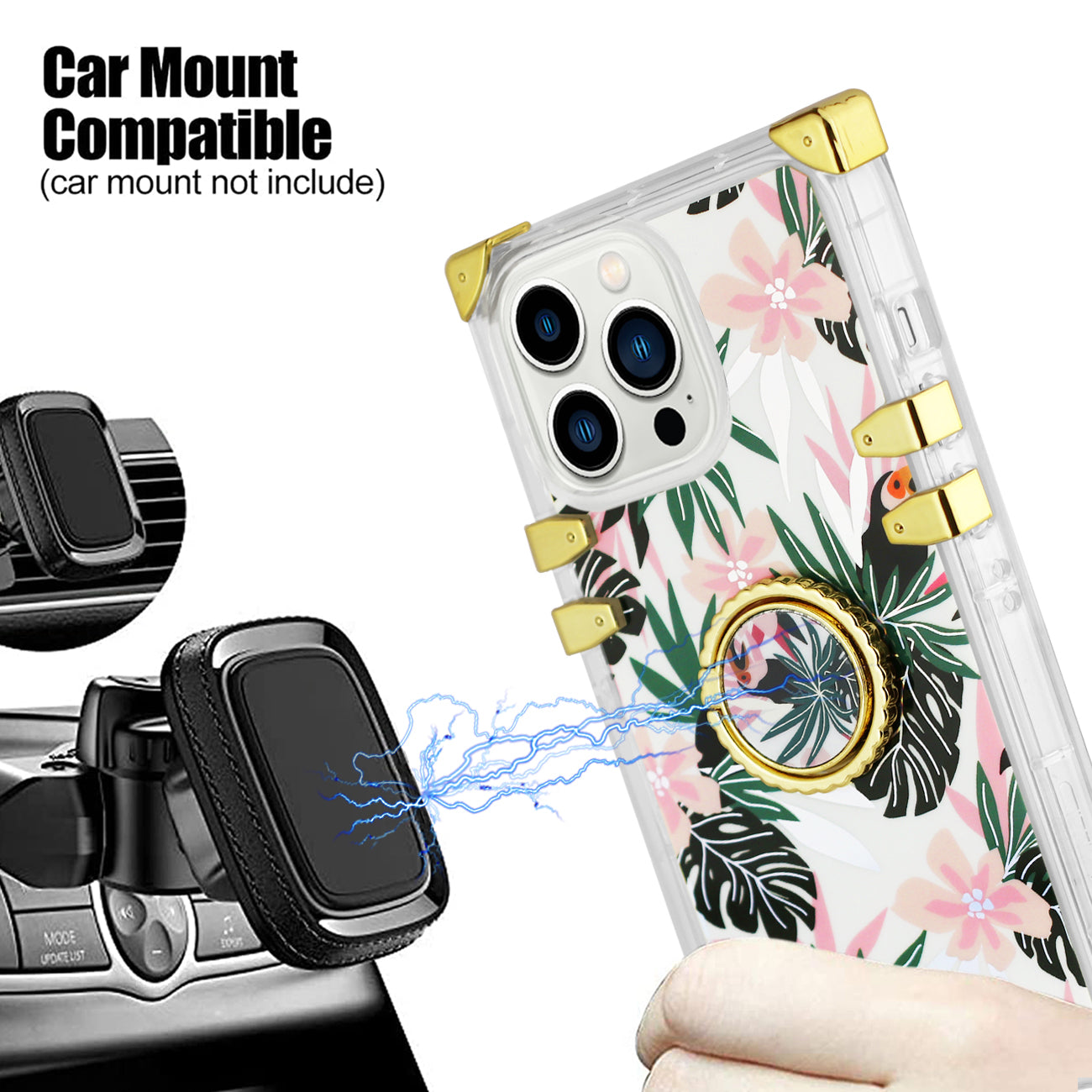 IPHONE 13 Floral Print Case with Ring Holder In Pink
