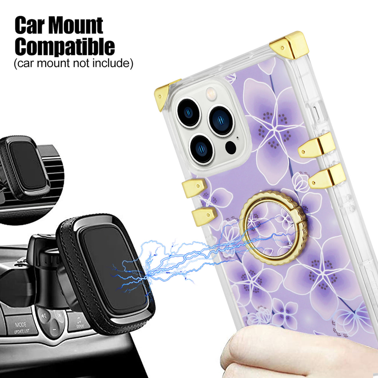 IPHONE 13 Pro Floral Print Case with Ring Holder In Purple