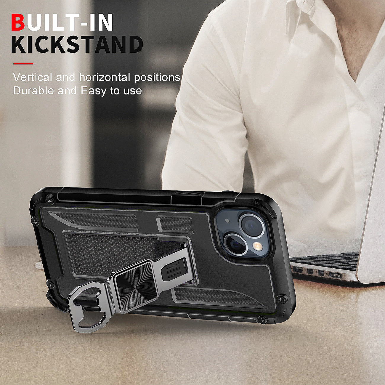 Kickstand Ring Holder/Bottle Opener with Magnetic Car Mount for IPHONE 14 In Black