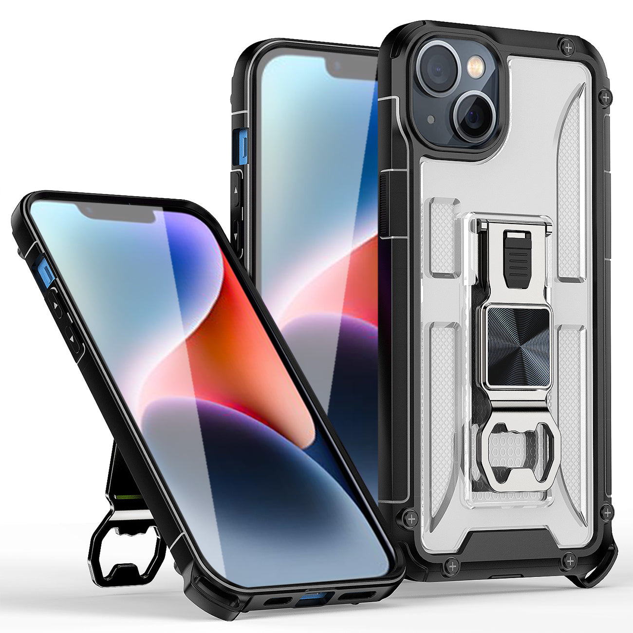 Kickstand Ring Holder/Bottle Opener with Magnetic Car Mount for IPHONE 14 In Clear