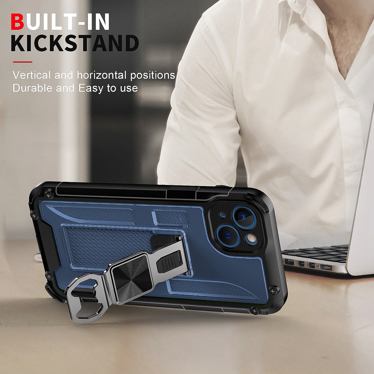 Kickstand Ring Holder/Bottle Opener with Magnetic Car Mount for IPHONE 14 PLUS In Blue