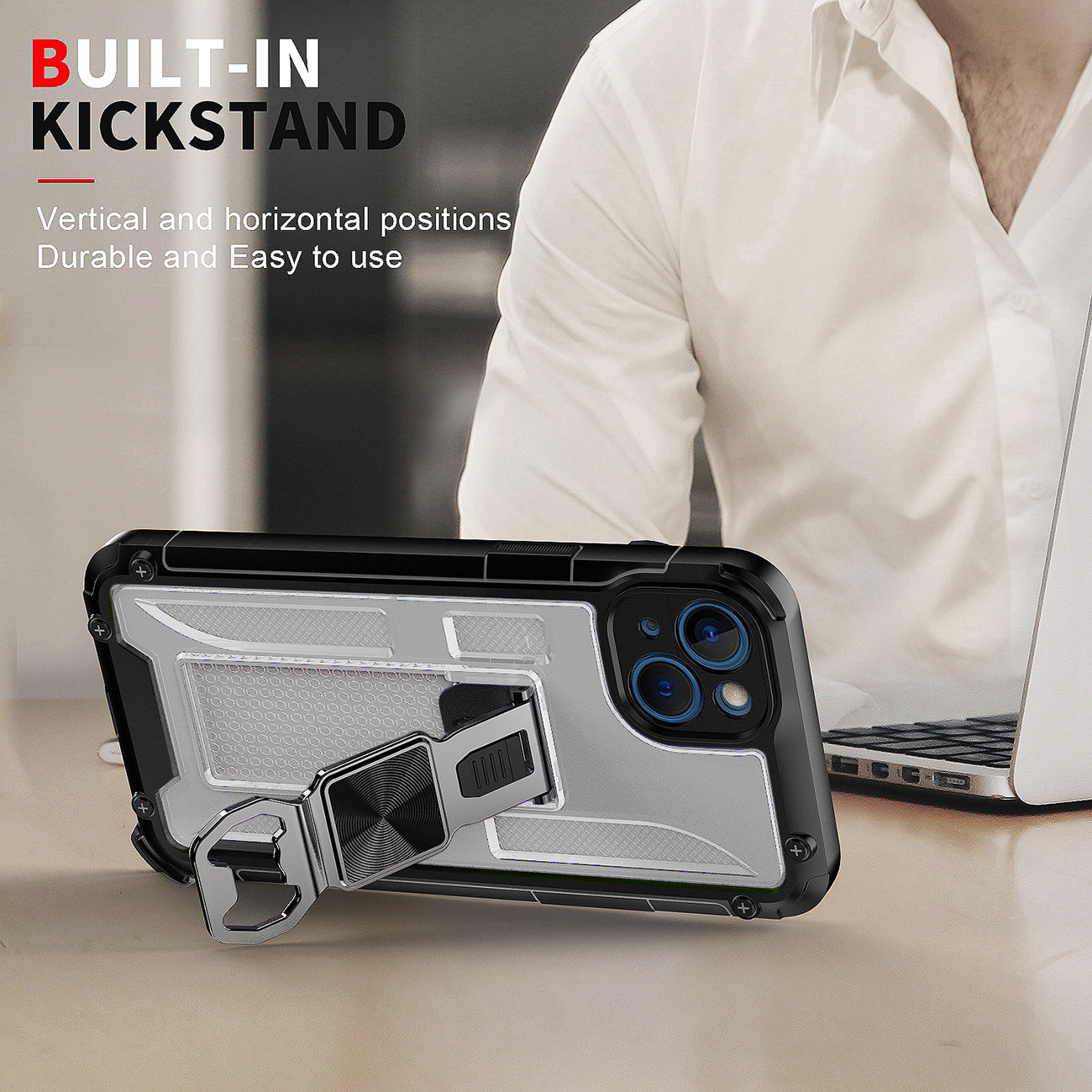 Kickstand Ring Holder/Bottle Opener with Magnetic Car Mount for IPHONE 14 PLUS In Clear