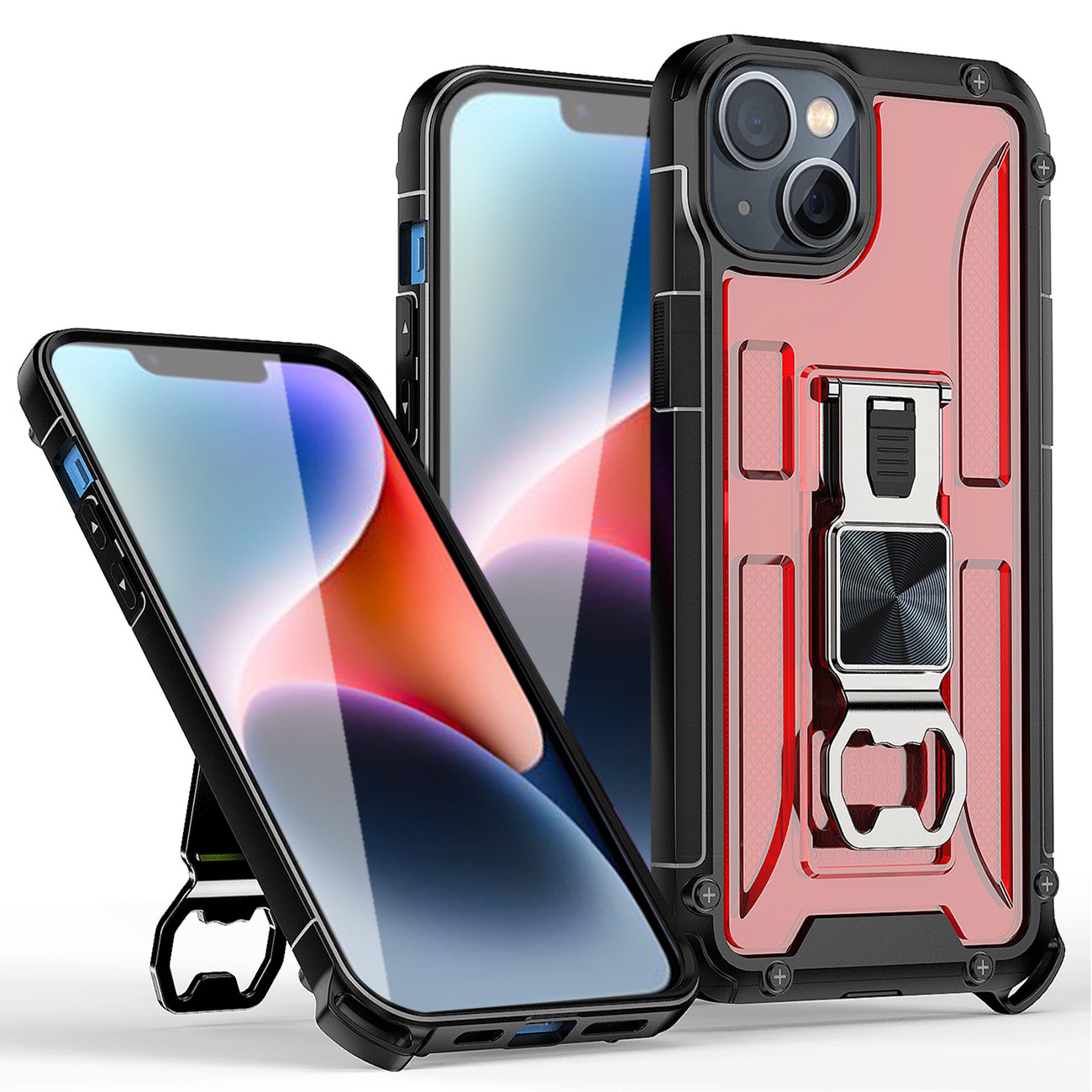 Kickstand Ring Holder/Bottle Opener with Magnetic Car Mount for IPHONE 14 In Red