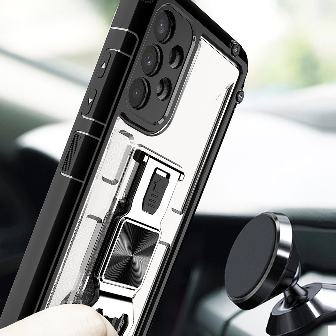 Kickstand Ring Holder/Bottle Opener with Magnetic Car Mount for Samsung Galaxy A53 5G In Clear