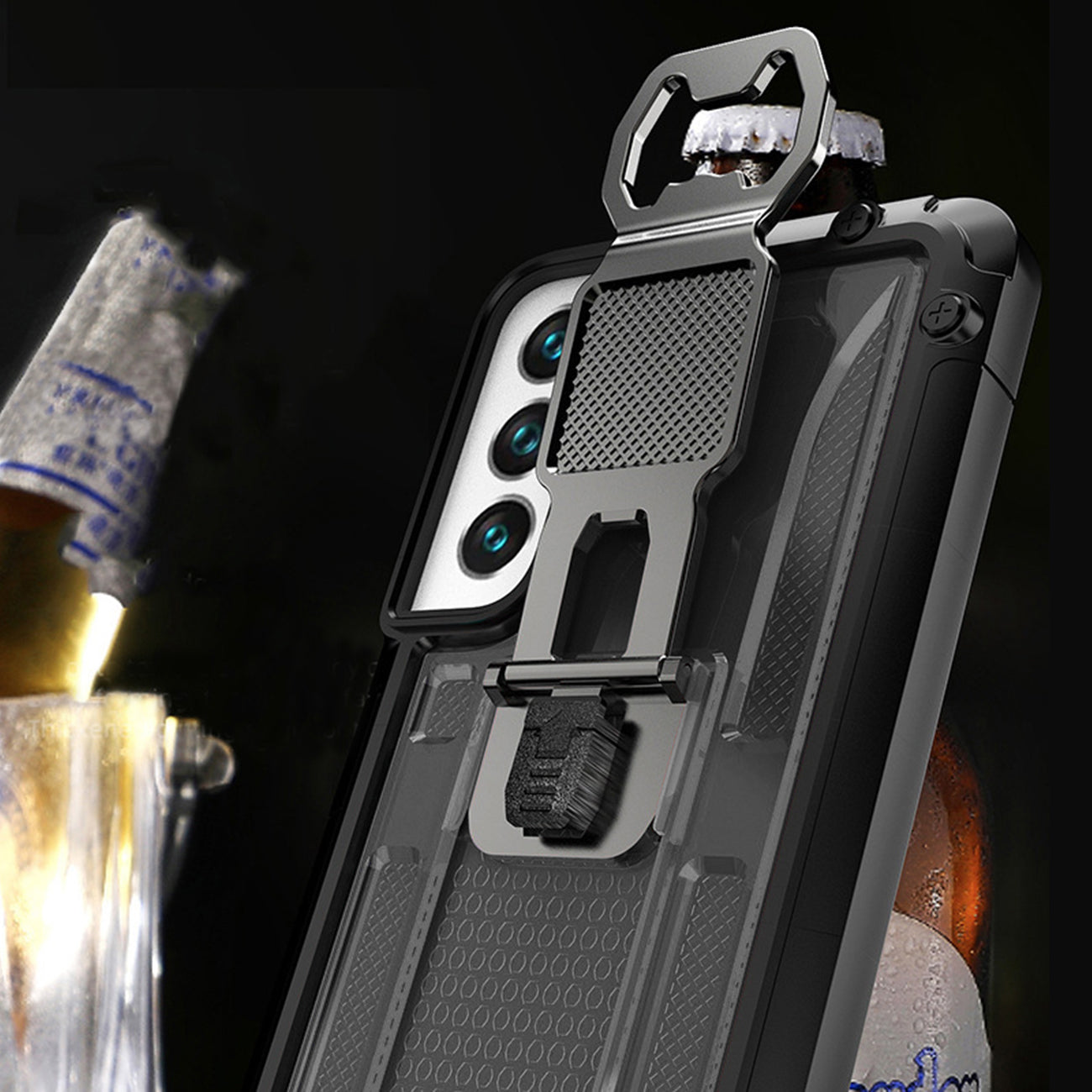 Kickstand Ring Holder/Bottle Opener with Magnetic Car Mount for Samsung Galaxy S22 In Black