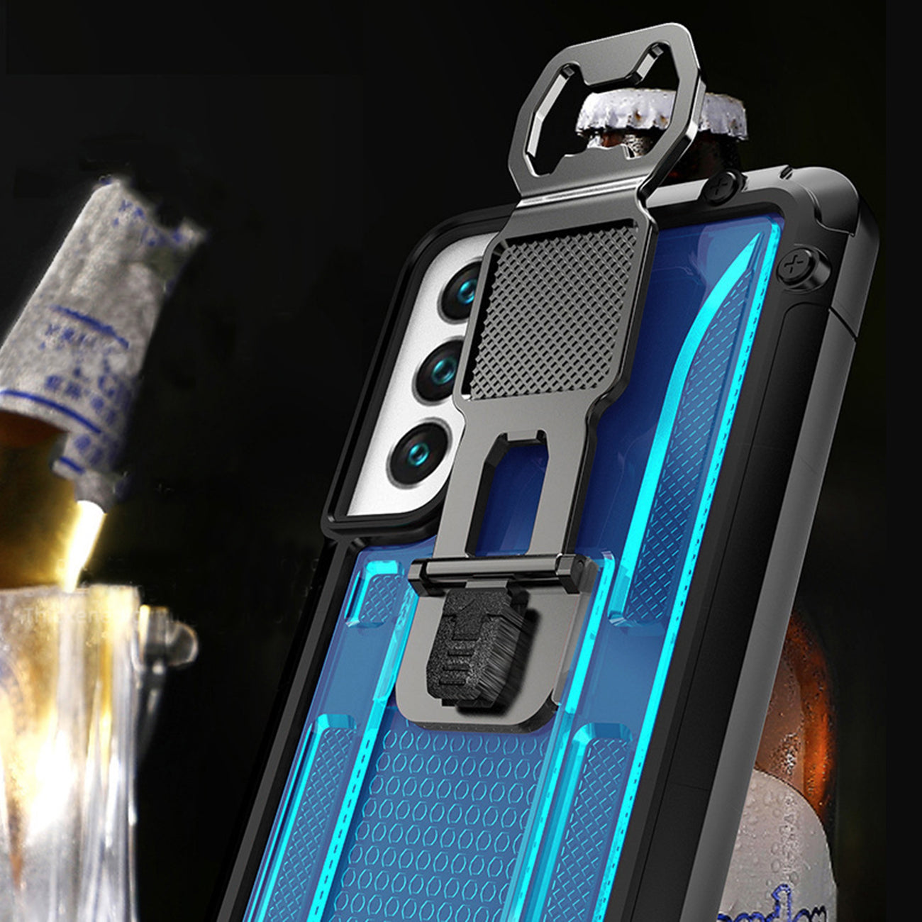 Kickstand Ring Holder/Bottle Opener with Magnetic Car Mount for Samsung Galaxy S22 In Blue