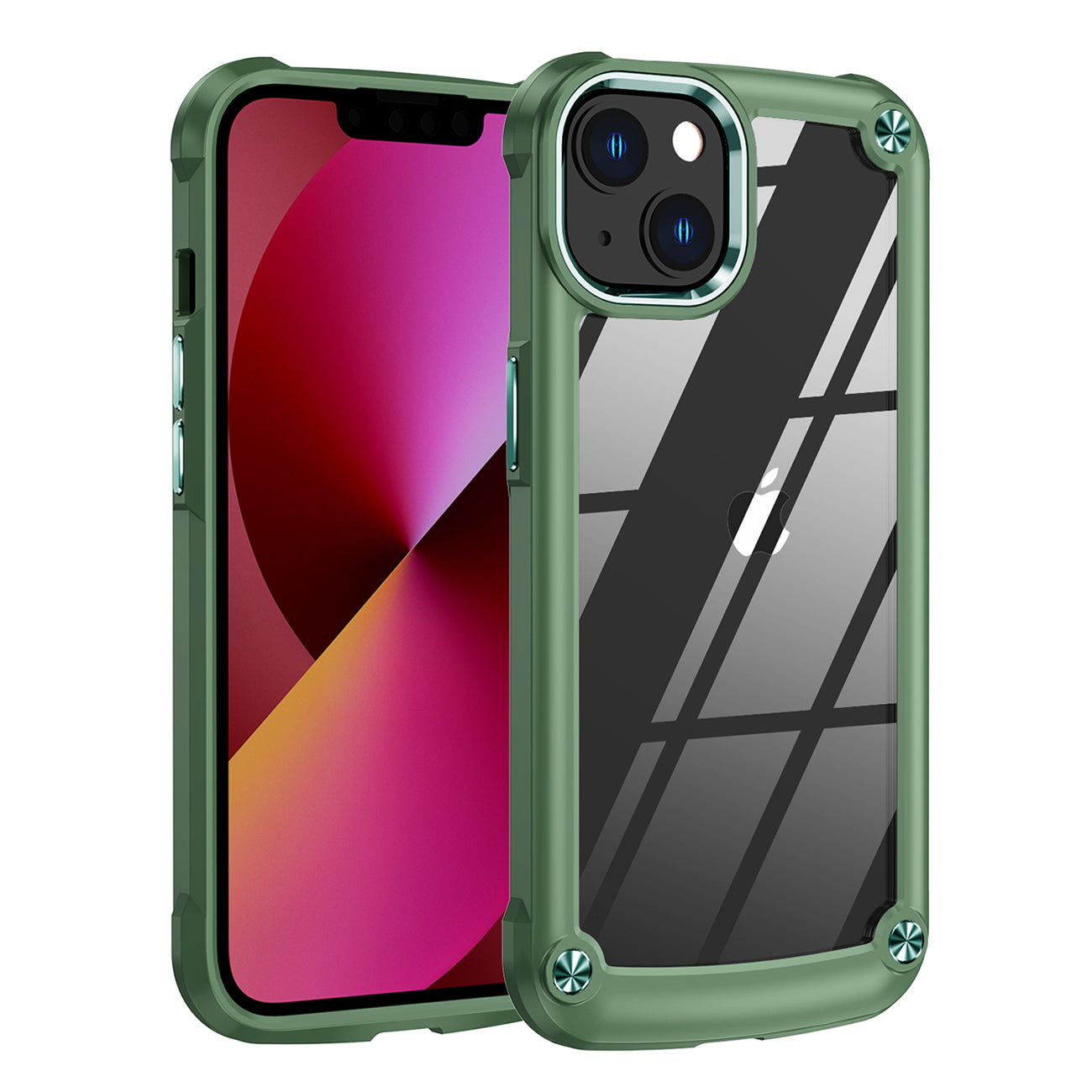 High Quality Clean PC,TPU and Metal Bumper Case For iPhone 13 In Green