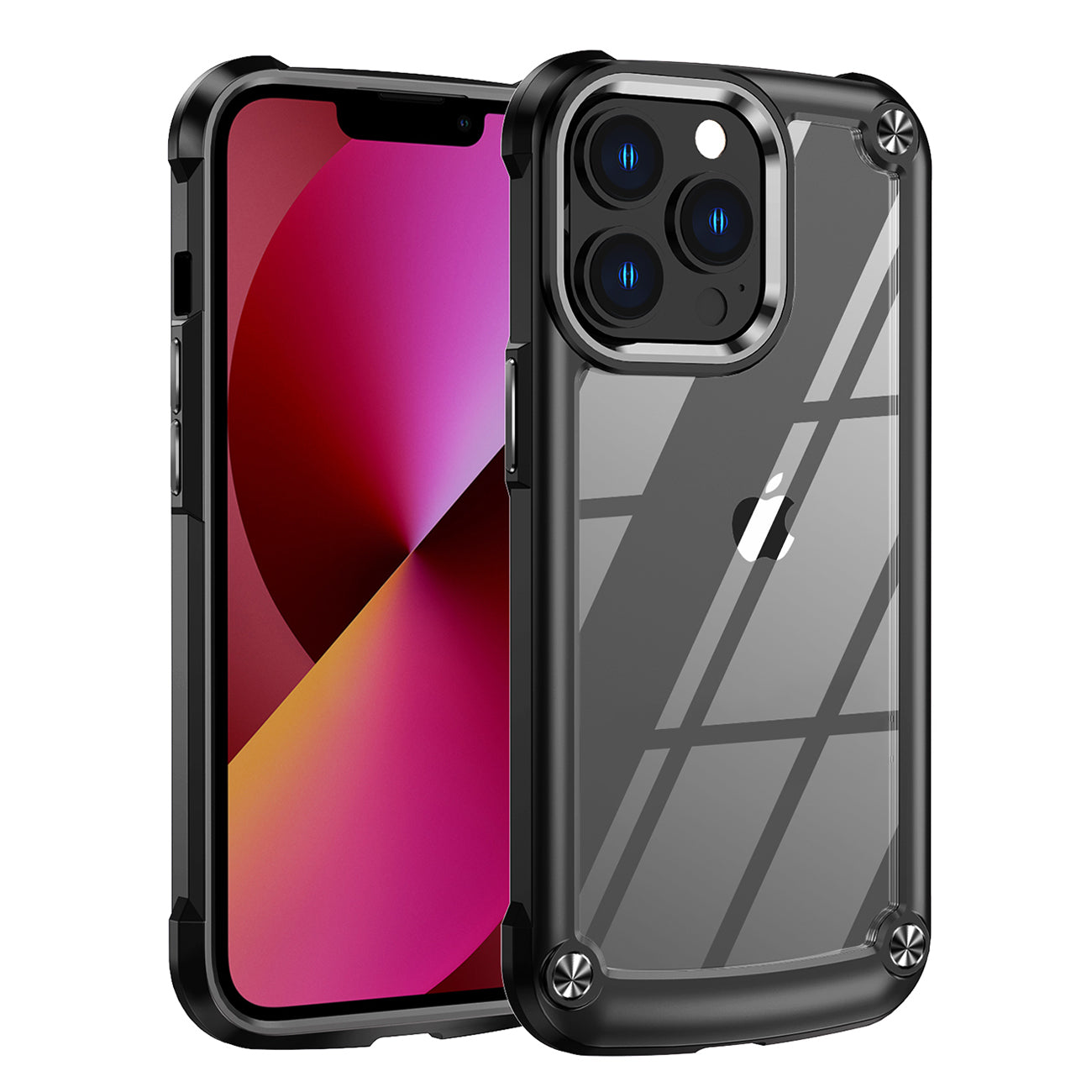 High Quality Clean PC,TPU and Metal Bumper Case For iPhone 13 PRO MAX In Black