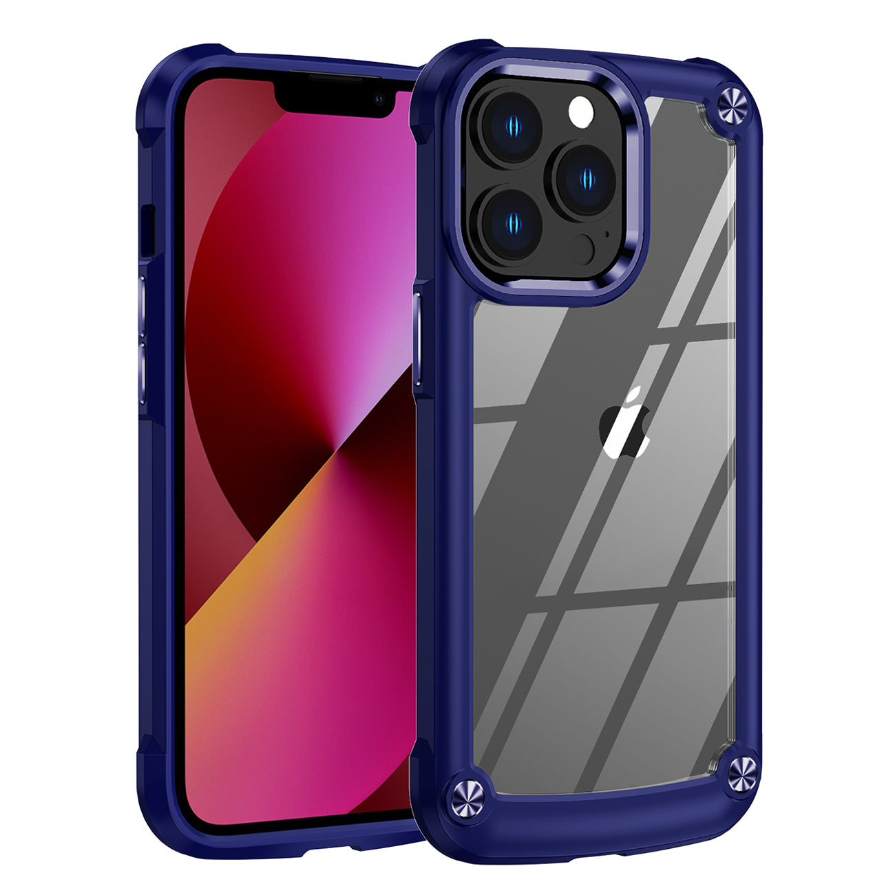High Quality Clean PC,TPU and Metal Bumper Case For iPhone 13 PRO MAX In Navy