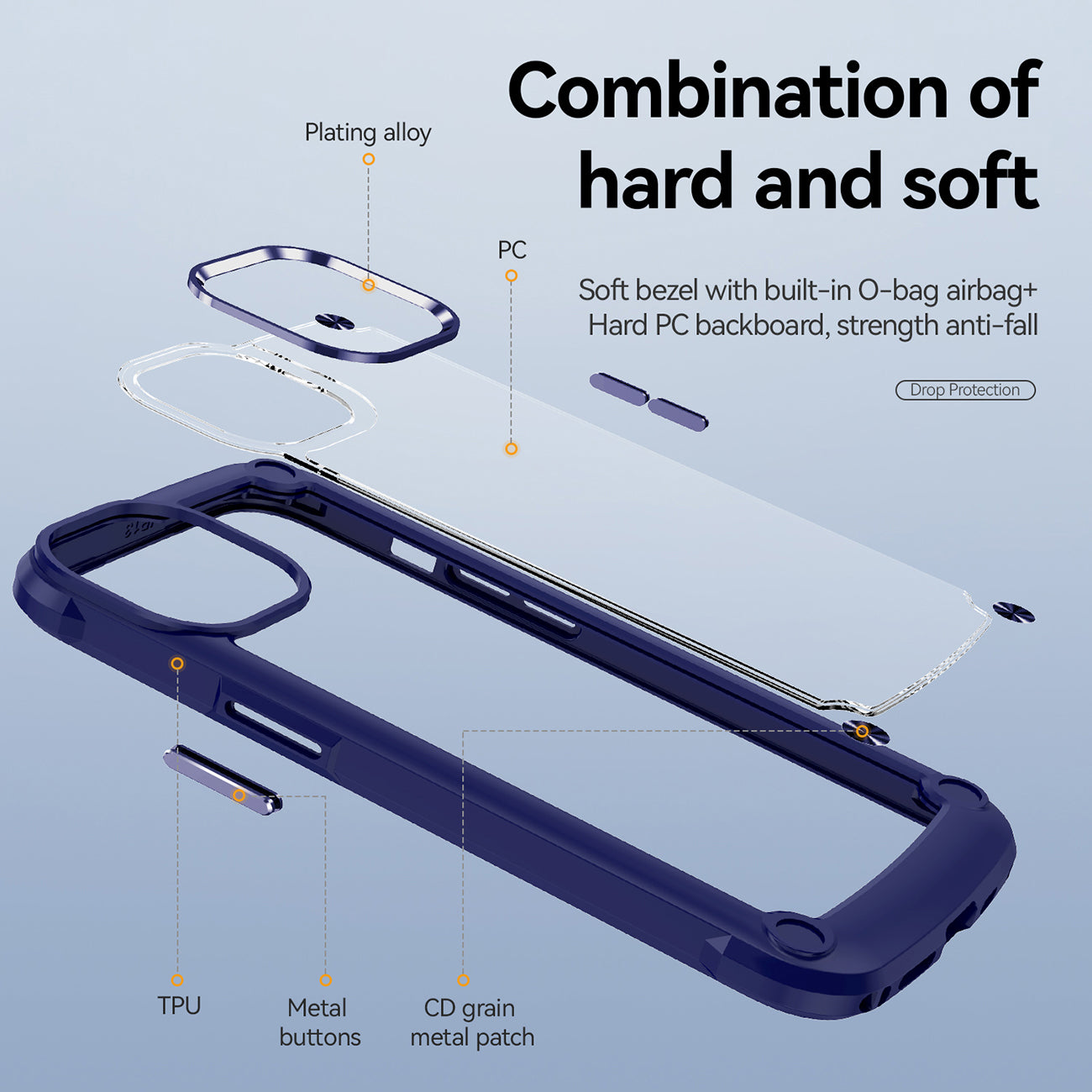 High Quality Clean PC,TPU and Metal Bumper Case For iPhone 13 In Navy