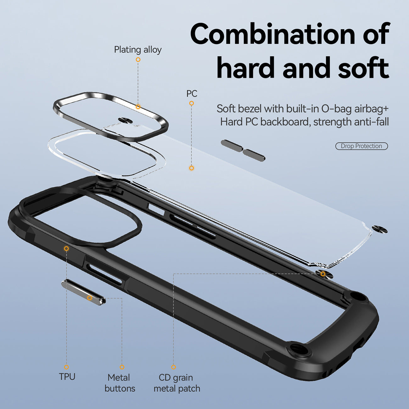 High Quality Clean PC,TPU and Metal Bumper Case For iPhone 13 PRO In Black