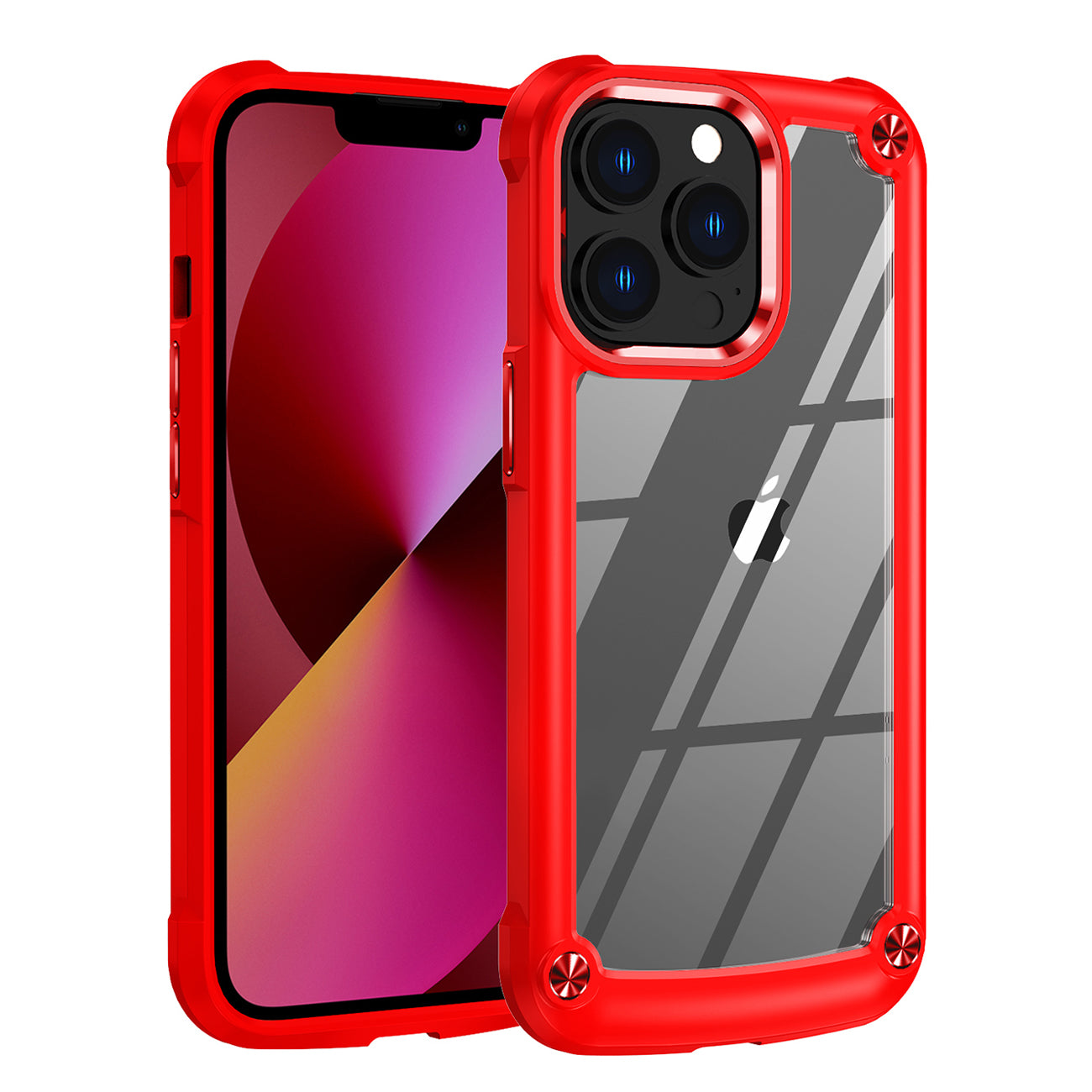 Case Metal Bumper PC TPU High Quality Clean For iPhone 13 Pro Red Color