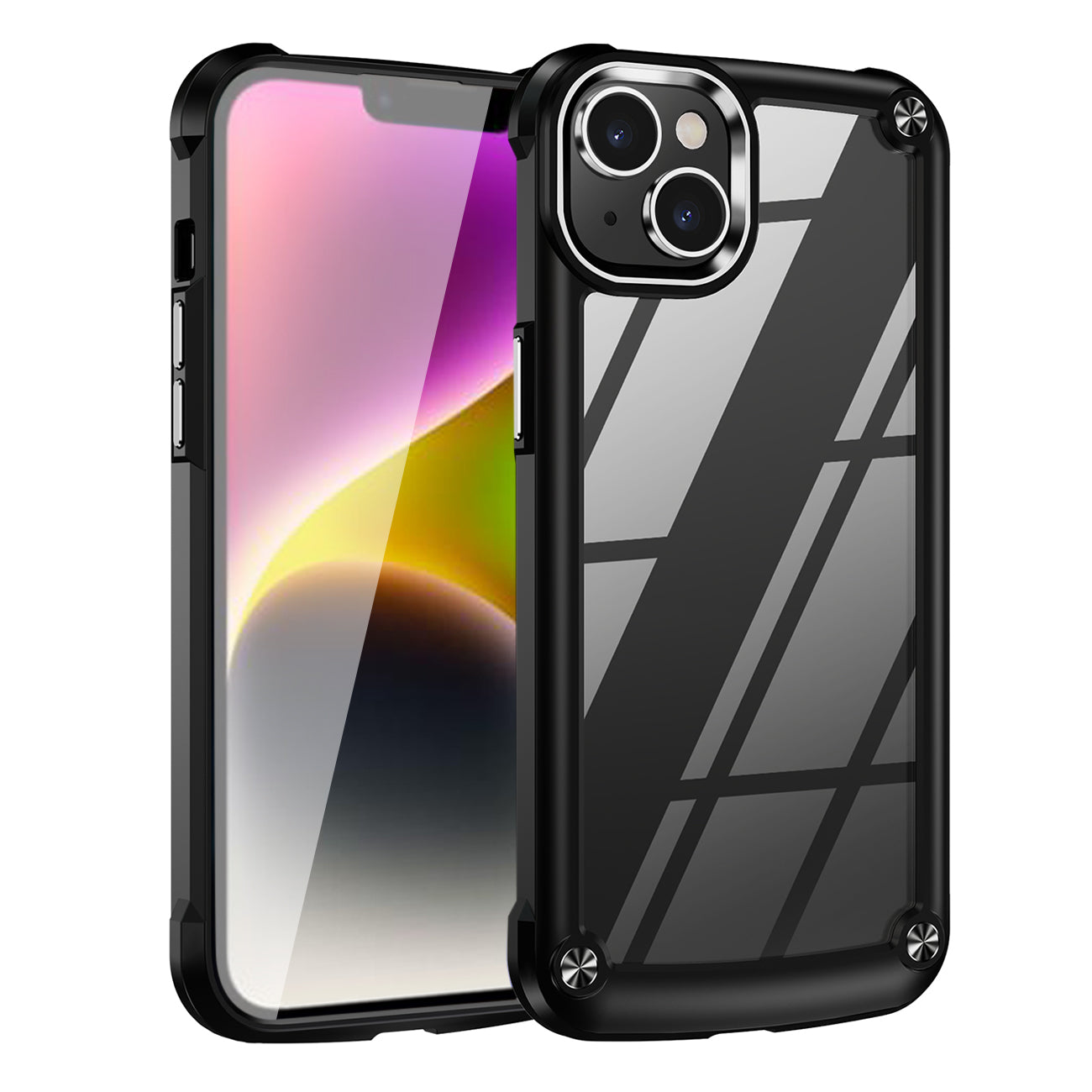 High Quality Clean PC,TPU and Metal Bumper Case For iPhone 14 Plus In Black