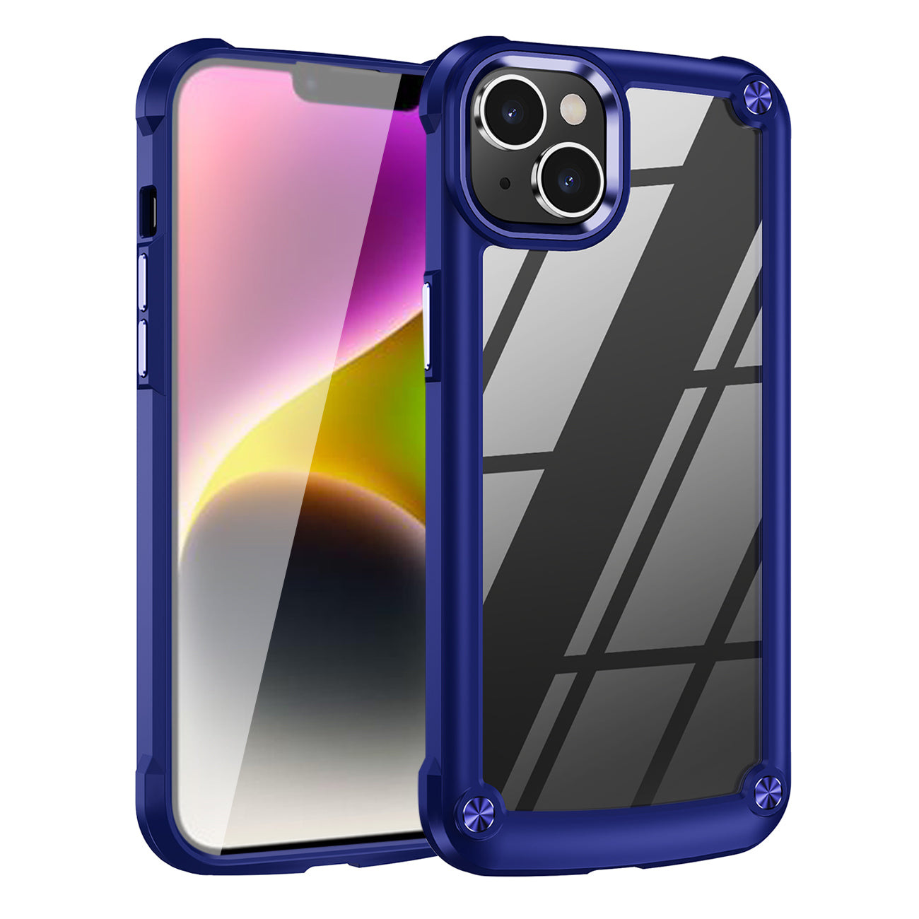 High Quality Clean PC,TPU and Metal Bumper Case For iPhone 14 Plus In Navy