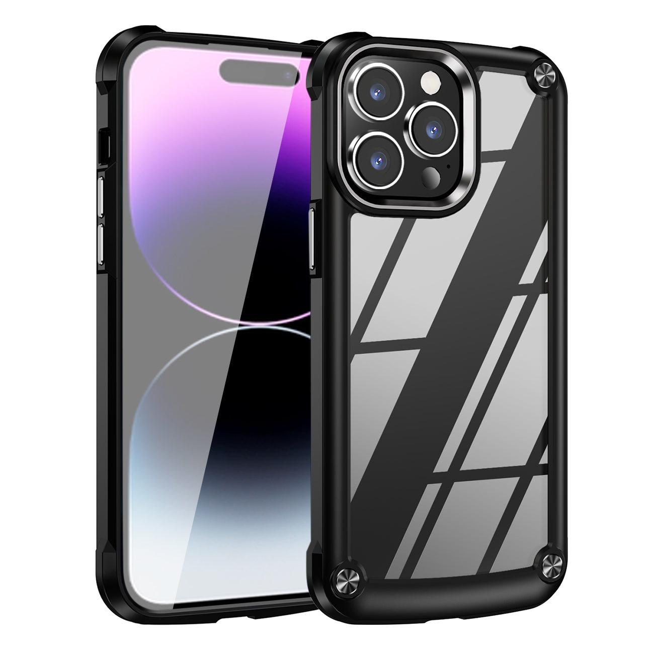 High Quality Clean PC,TPU and Metal Bumper Case For iPhone 14 PRO In Black