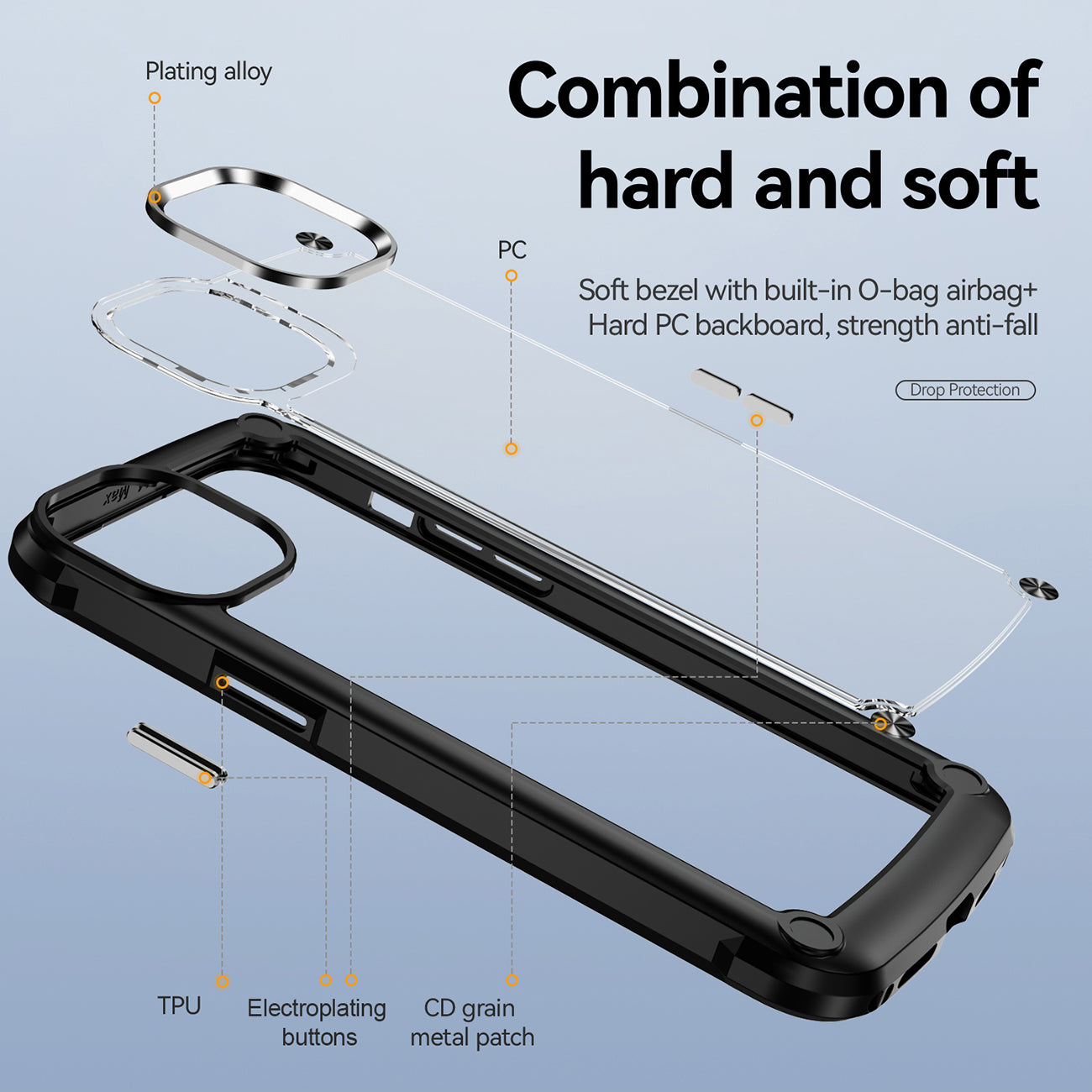 High Quality Clean PC,TPU and Metal Bumper Case For iPhone 14 PRO MAX In Black