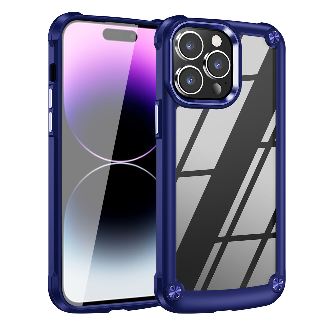 High Quality Clean PC,TPU and Metal Bumper Case For iPhone 14 PRO MAX In Navy