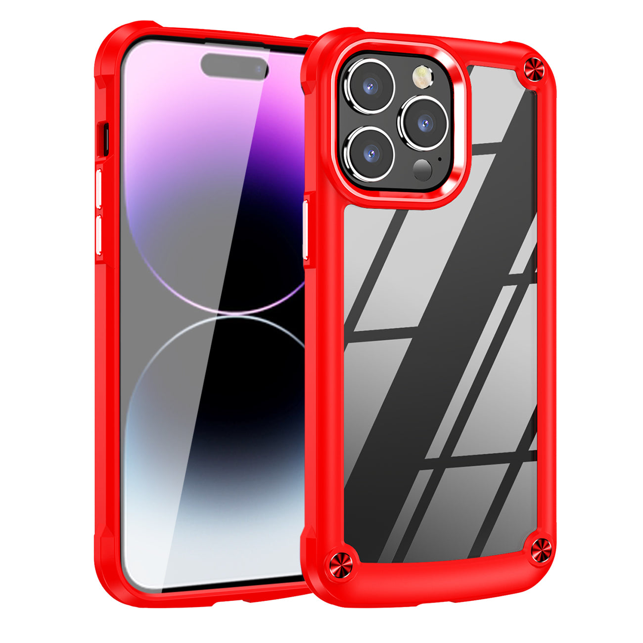 High Quality Clean PC,TPU and Metal Bumper Case For iPhone 14 PRO In Red