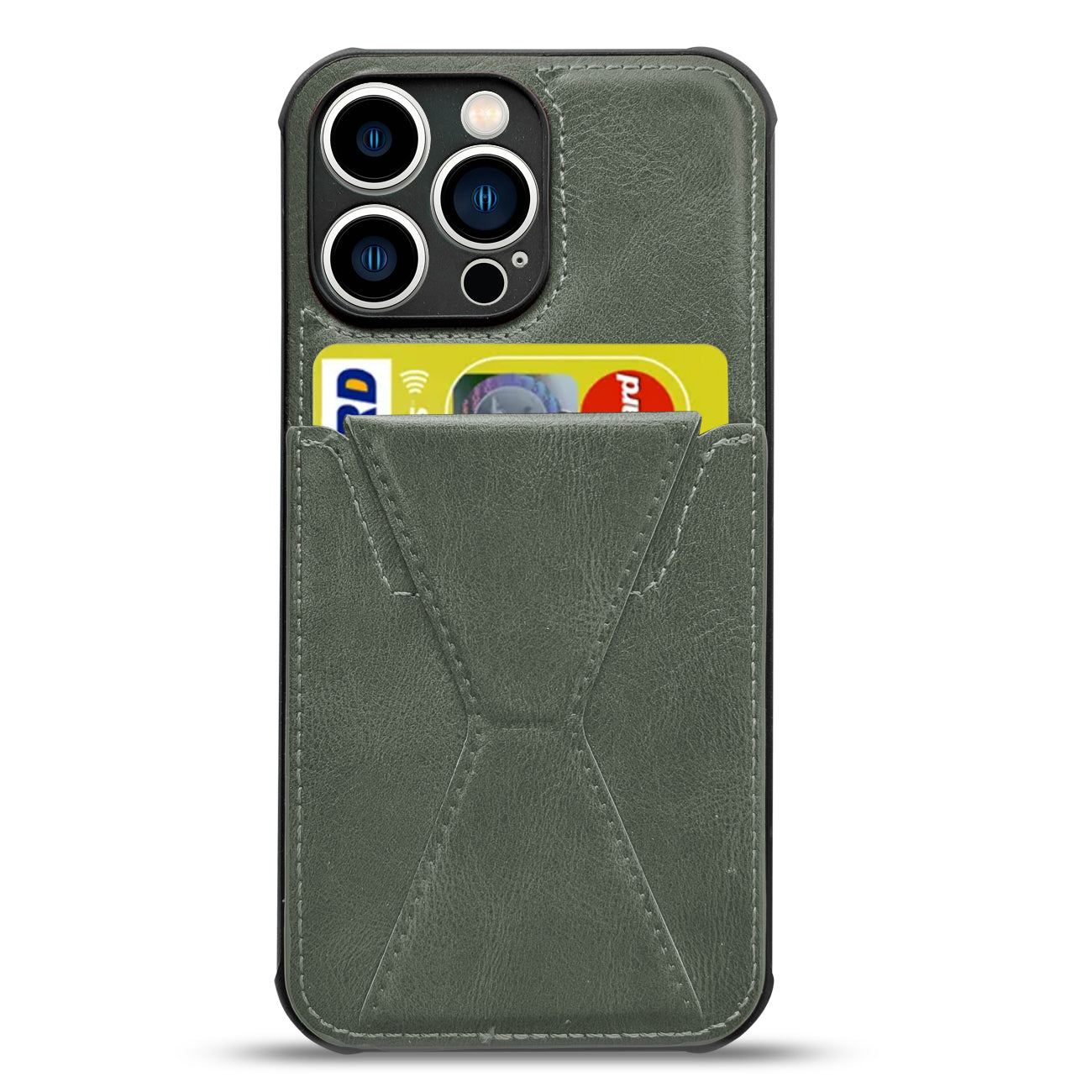 TPU Leather Phone Case for Apple iPhone 13 PRO MAX with Card Holder Strap In Green