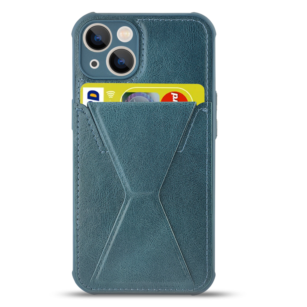 TPU Leather Phone Case for Apple iPhone 14 with Card Holder Strap In Navy