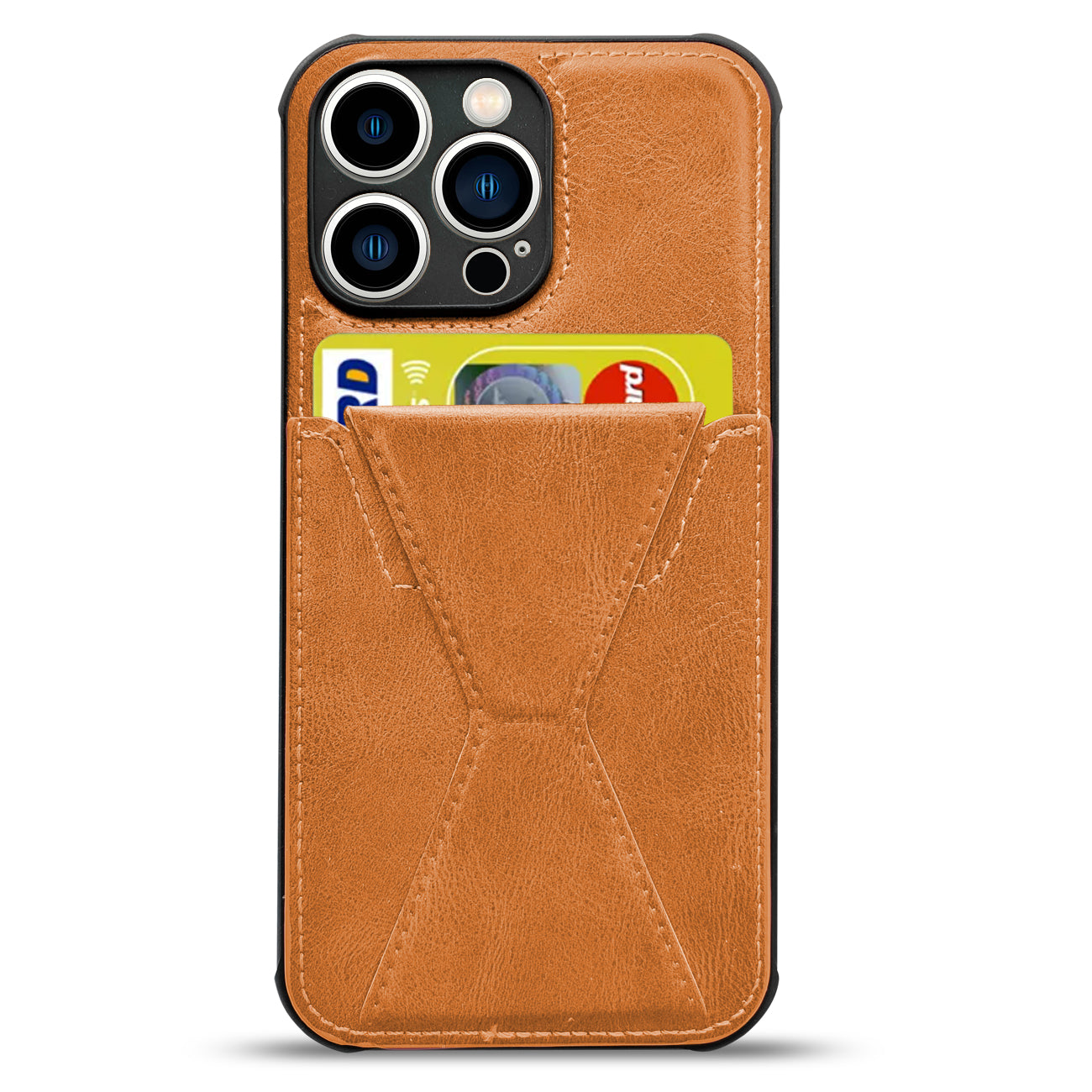 TPU Leather Phone Case for Apple iPhone 14 PRO MAX with Card Holder Strap In Brown