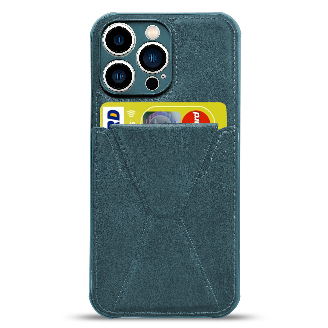 TPU Leather Phone Case for Apple iPhone 14 PRO with Card Holder Strap In Navy