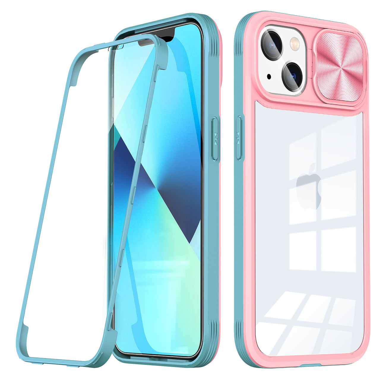 Protective Film Slide Camera Lens Phone Case For iPhone 14 Plus In Pink