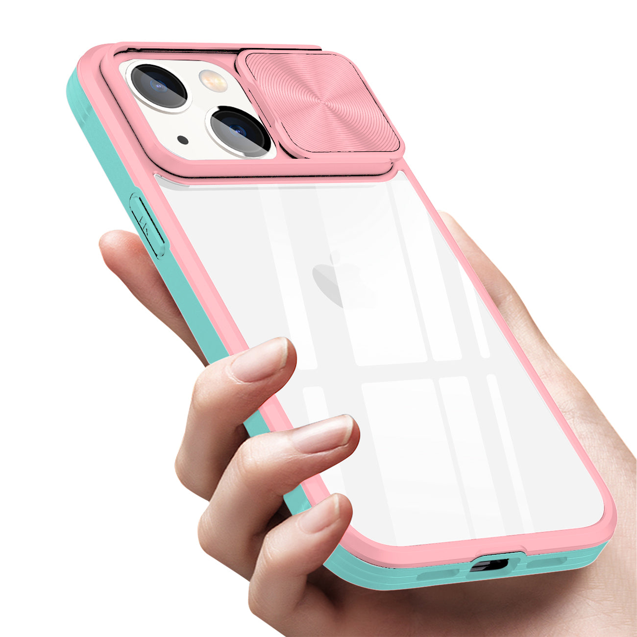 Protective Film Slide Camera Lens Phone Case For iPhone 14 Plus In Pink