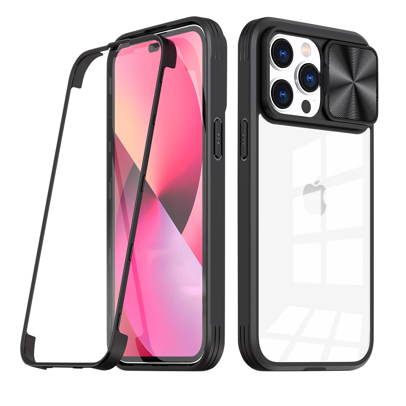 Protective Film Slide Camera Lens Phone Case For iPhone 14 Pro In Black