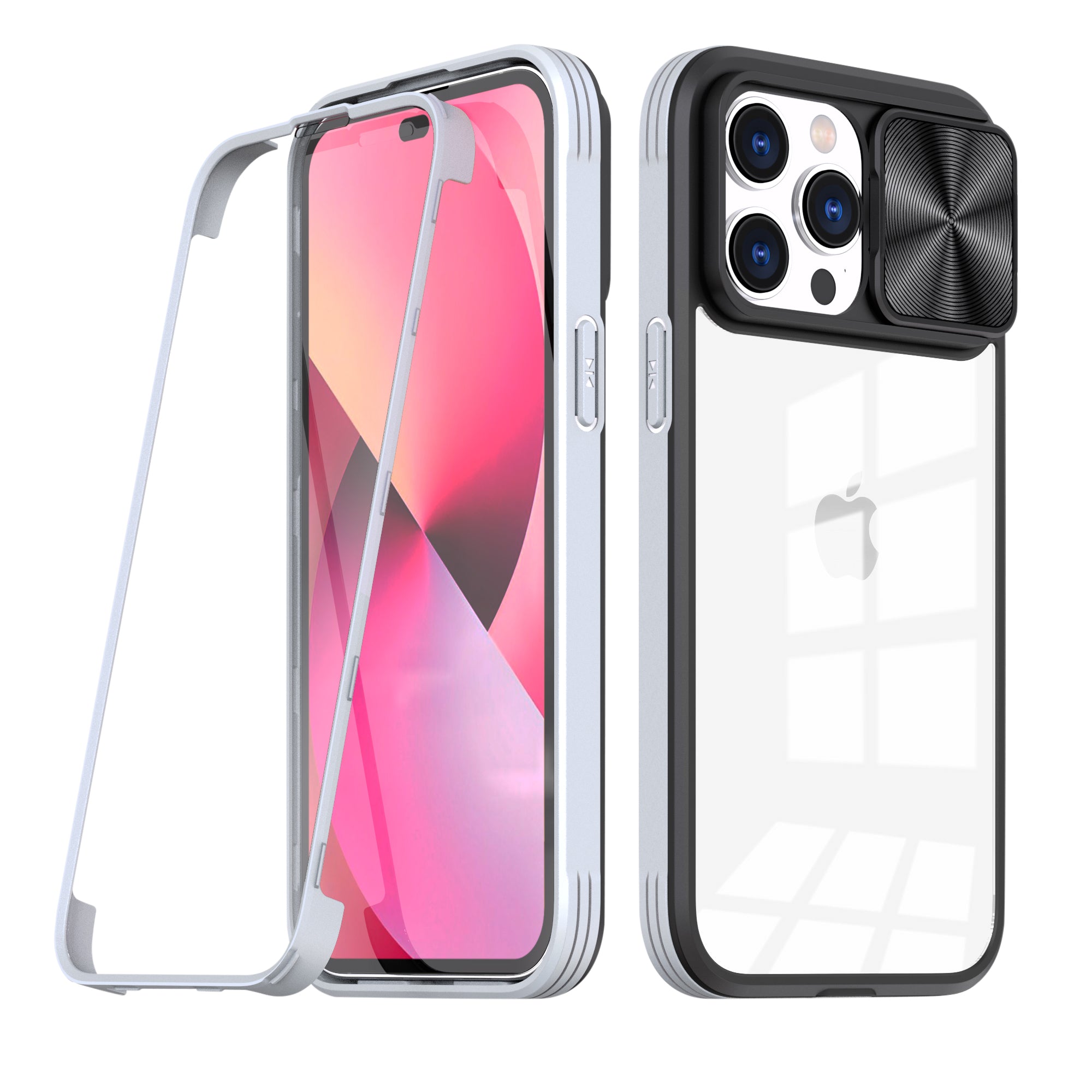 Protective Film Slide Camera Lens Phone Case For iPhone 14 Pro Max In Gray