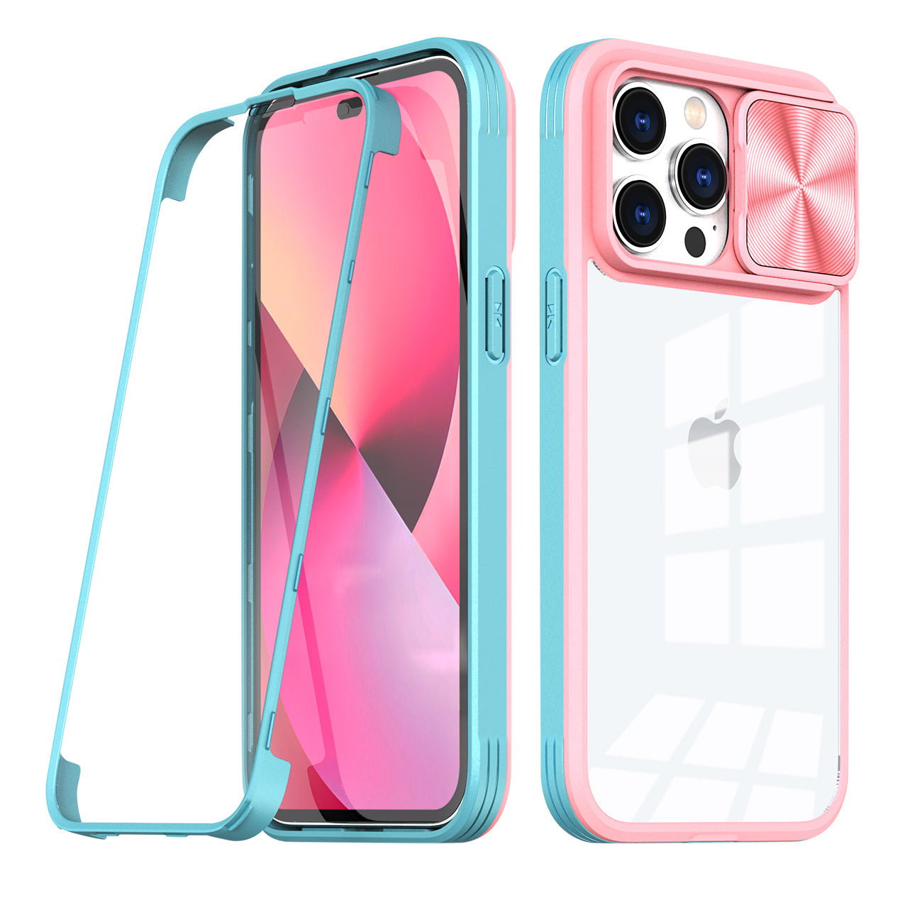 Protective Film Slide Camera Lens Phone Case For iPhone 14 Pro Max In Pink