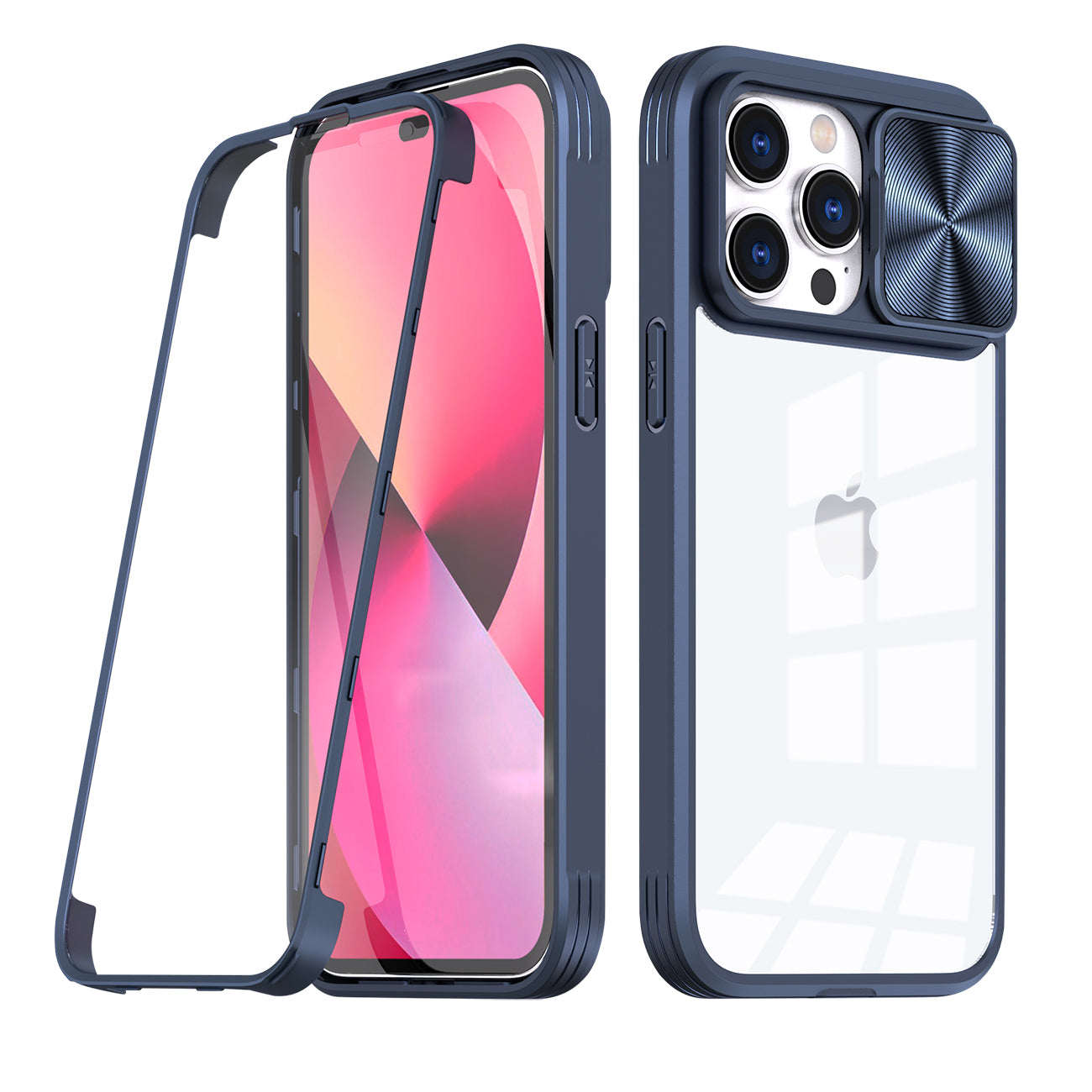 Protective Film Slide Camera Lens Phone Case For iPhone 14 Pro In Navy