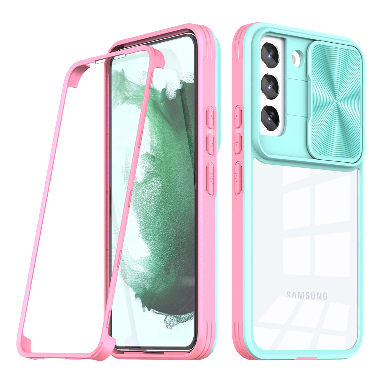 Protective Film Slide Camera Lens Phone Case For Samsung Galaxy S 22 In Blue