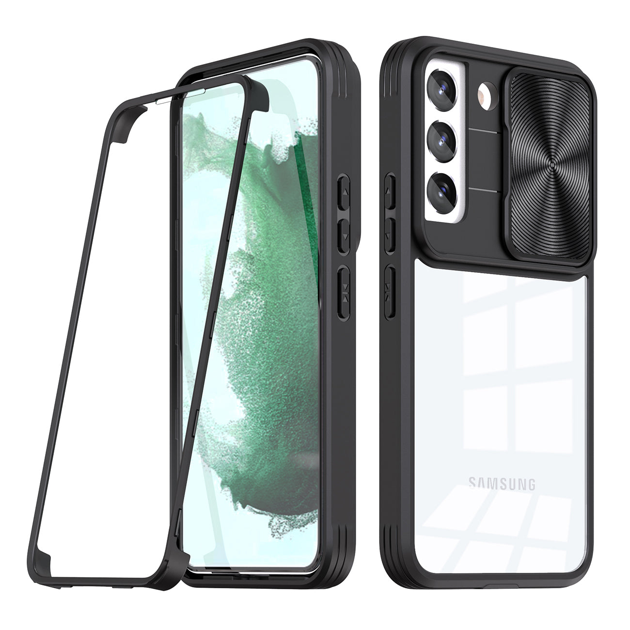 Protective Film Slide Camera Lens Phone Case For Samsung Galaxy S 22 Plus In Black