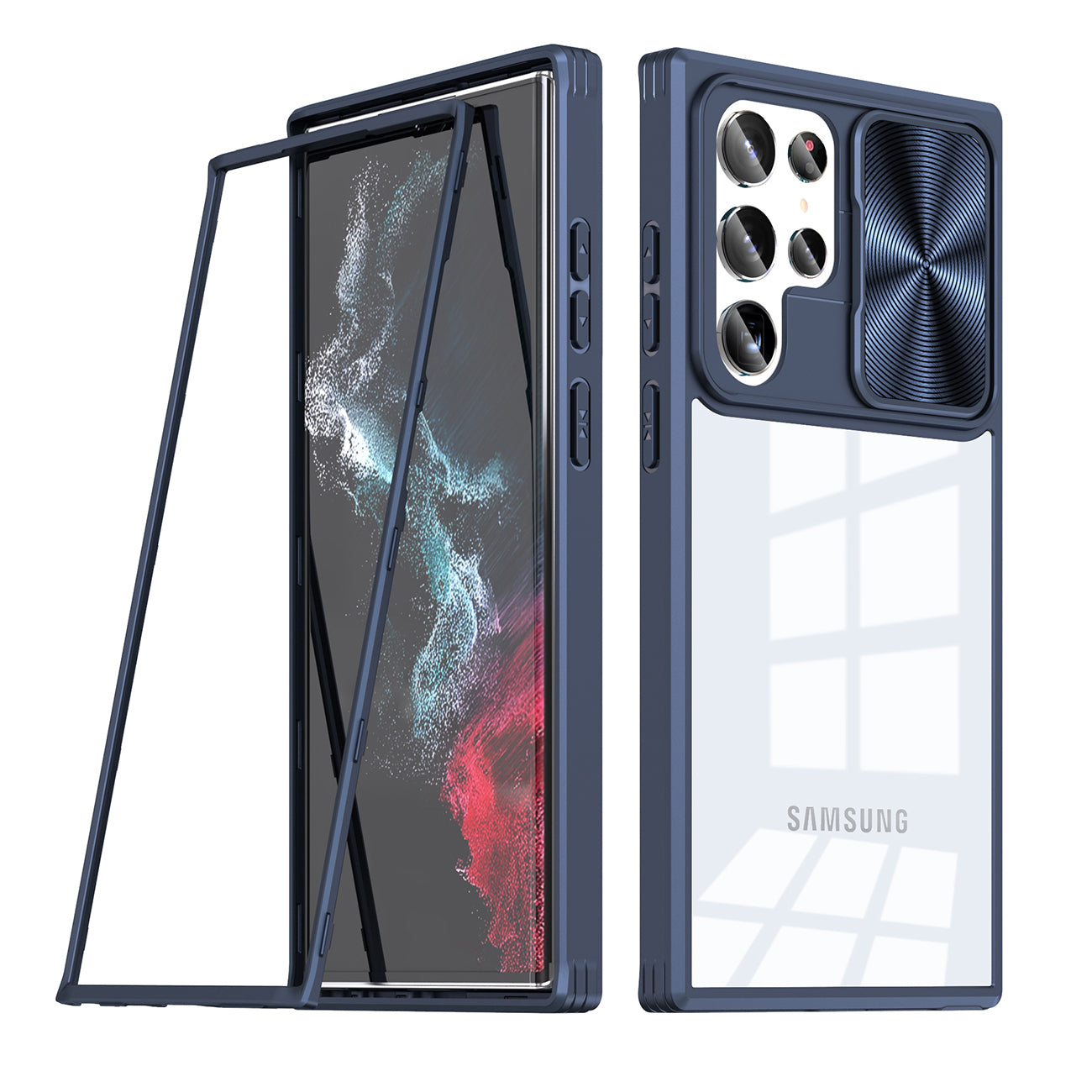 Phone Case With Mobile Phone Protective Film Slide Camera Lens Full Protection Samsung Galaxy S22 Ultra Navy Color
