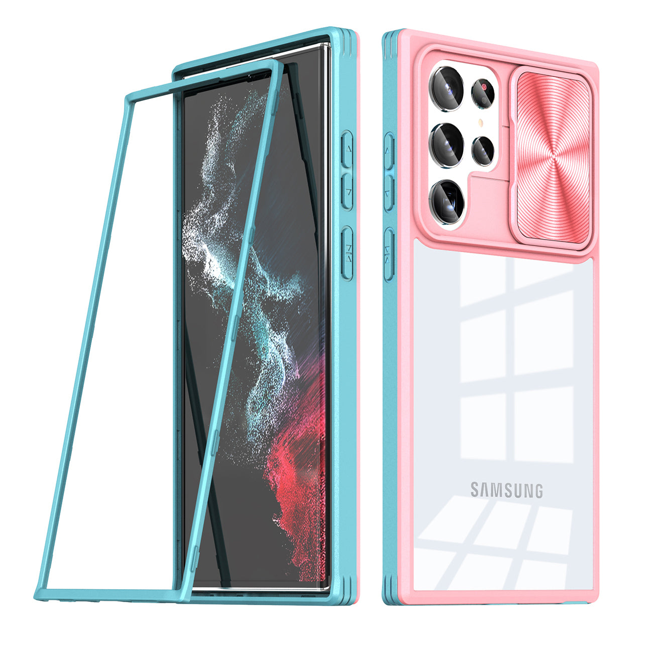 Phone Case With Mobile Phone Protective Film Slide Camera Lens Full Protection Samsung Galaxy S22 Ultra Pink Color