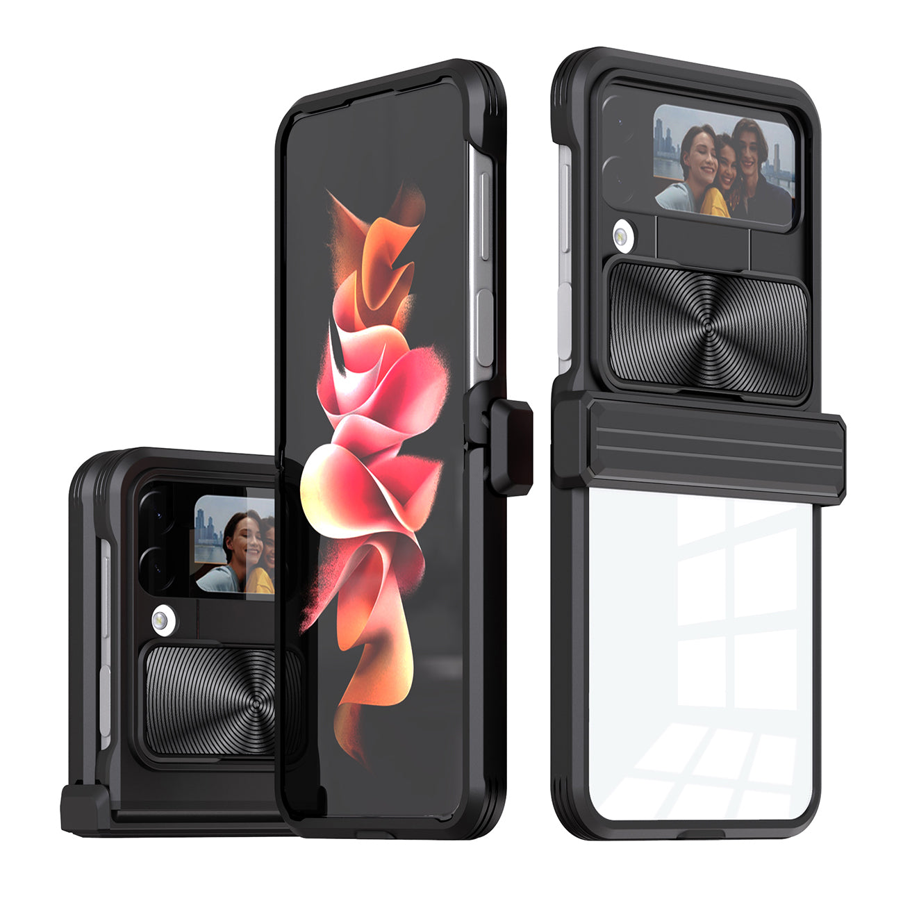 Protective Film Slide Camera Lens Phone Case For Samsung Galaxy Z Flip 4 In Black